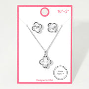 Silver Dipped Quatrefoil Stone Pendant Necklace
