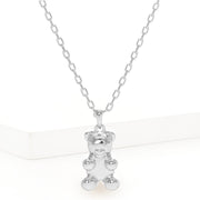 White Gold Dipped Metal Bear Pendant Necklace