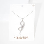 White Gold Dipped CZ Snake Pendant Necklace