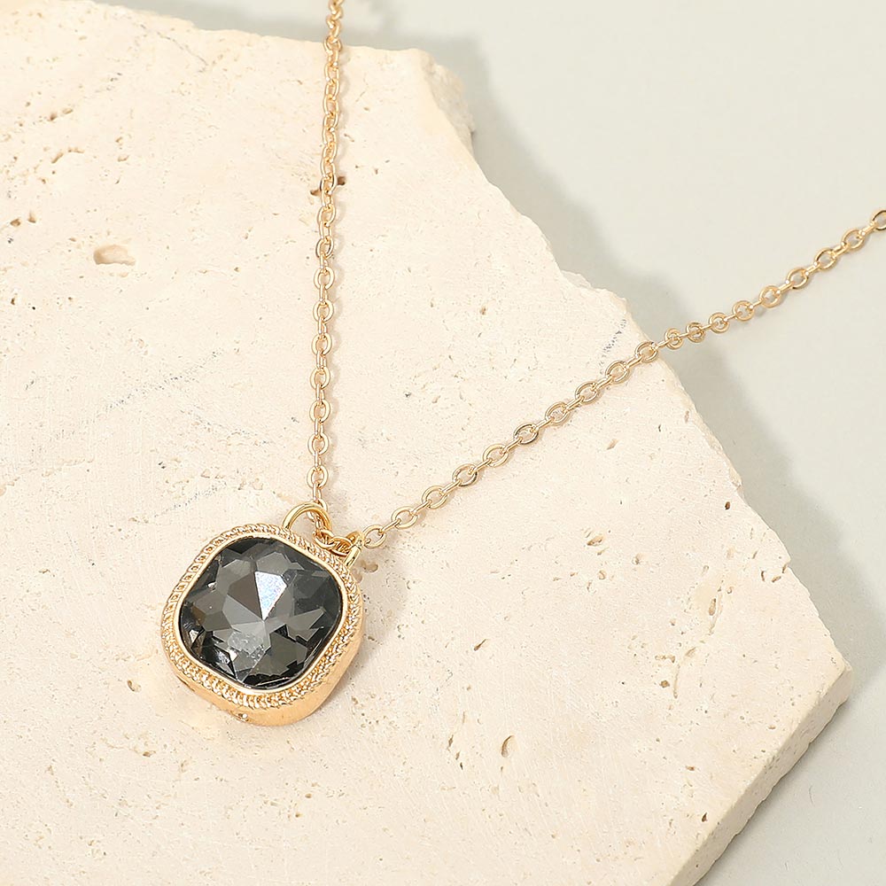 Square Stone Bezel Pendant Necklace