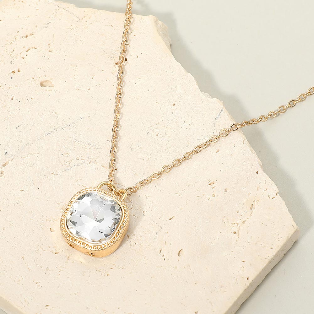 Square Stone Bezel Pendant Necklace