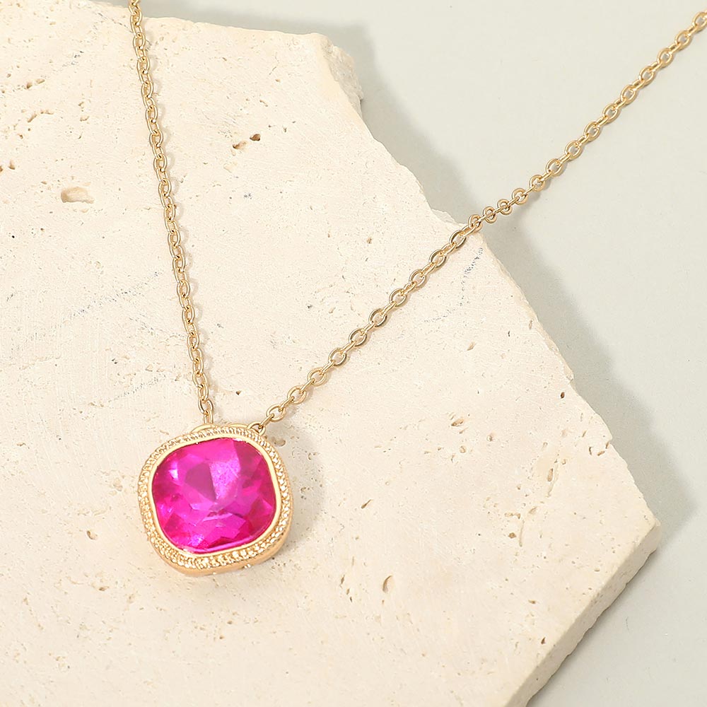 Square Stone Bezel Pendant Necklace