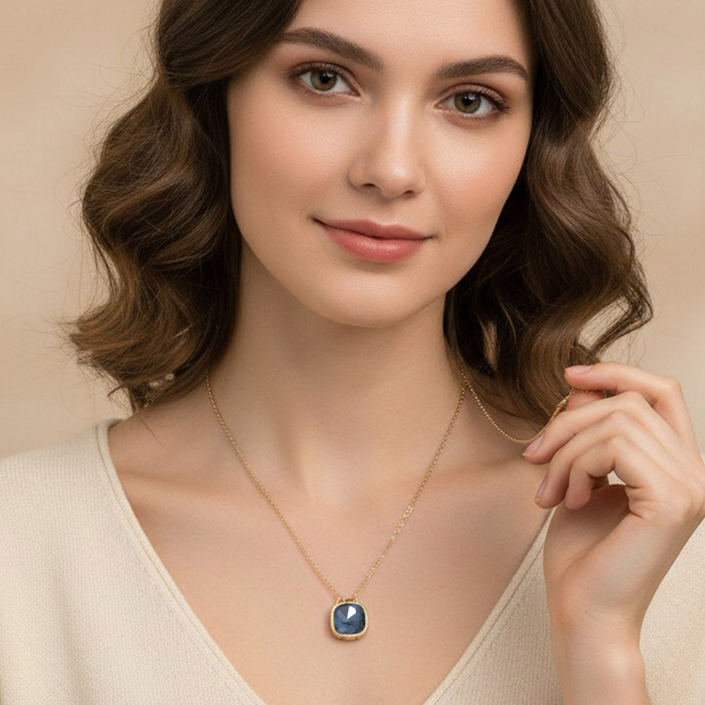 Square Stone Bezel Pendant Necklace