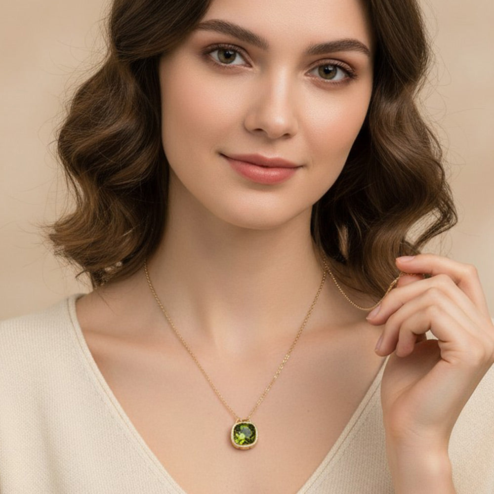 Square Stone Bezel Pendant Necklace