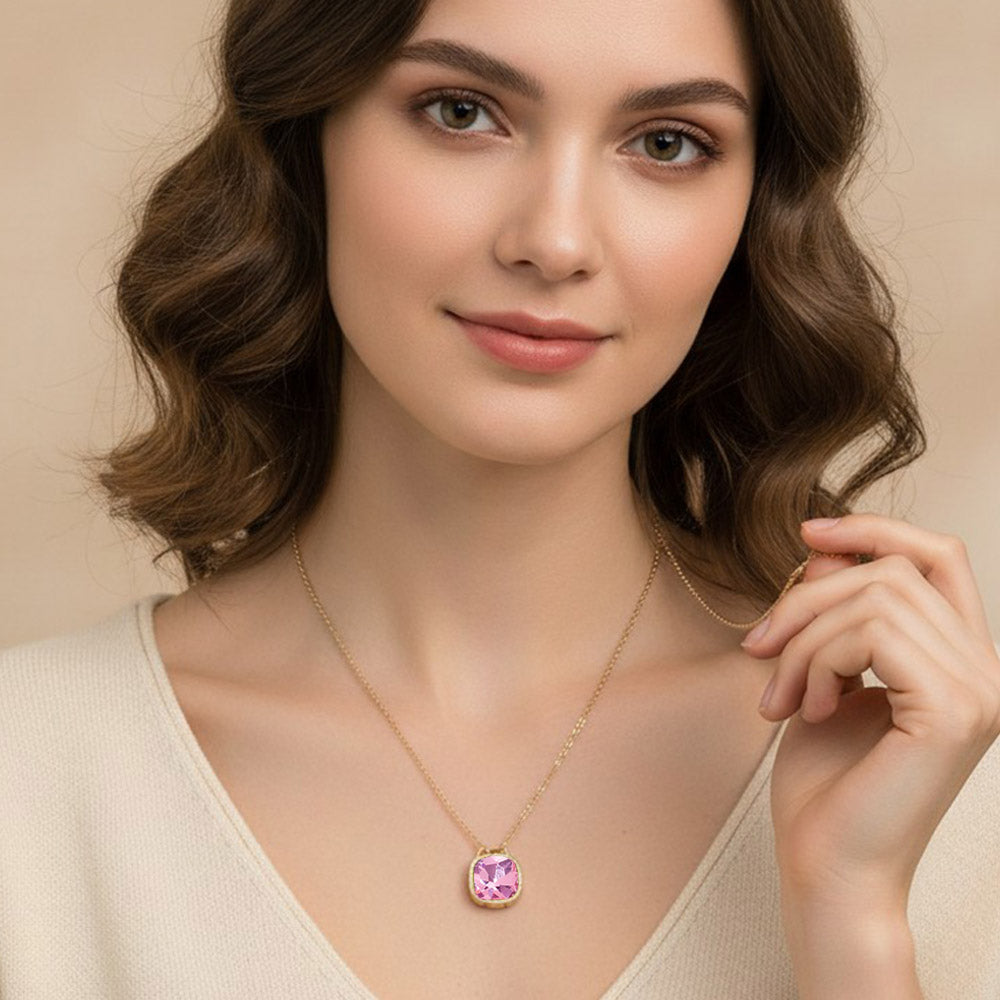 Square Stone Bezel Pendant Necklace