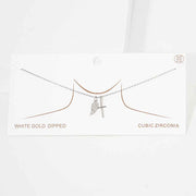 White Gold Dipped CZ Embellished Metal Wing Cross Pendant Necklace