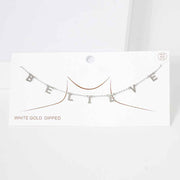 BELIEVE White Gold Dipped Metal Message Pendant Station Necklace