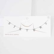 SISTERS White Gold Dipped Metal Message Pendant Station Necklace