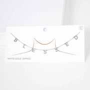 BLESSED White Gold Dipped Metal Message Pendant Station Necklace