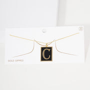 -C- Gold Dipped Enamel Rectangle Initial Monogram Pendant Necklace