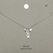 LUCK Brass Metal Star Round Stone Pendant Message Necklace
