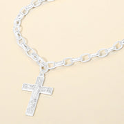 Rhinestone Pave Jesus Christ Cross Pendant Chunk Chain Necklace