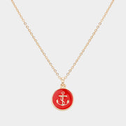 Enamel Anchor Disc Pendant Necklace