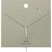 Brass Metal Rhinestone Embellished Bar Pendant Y Necklace