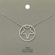 Brass Metal Open Circle Star Pendant Necklace