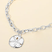 Women's Hammered Metal Sand Dollar Pendant Chunky Chain Statement Necklace
