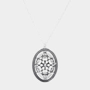Bead Embellished Antique Metal Oval Pendant Necklace