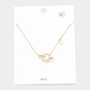Rhinestone Embellished Brass Metal Space Star Pendant Necklace