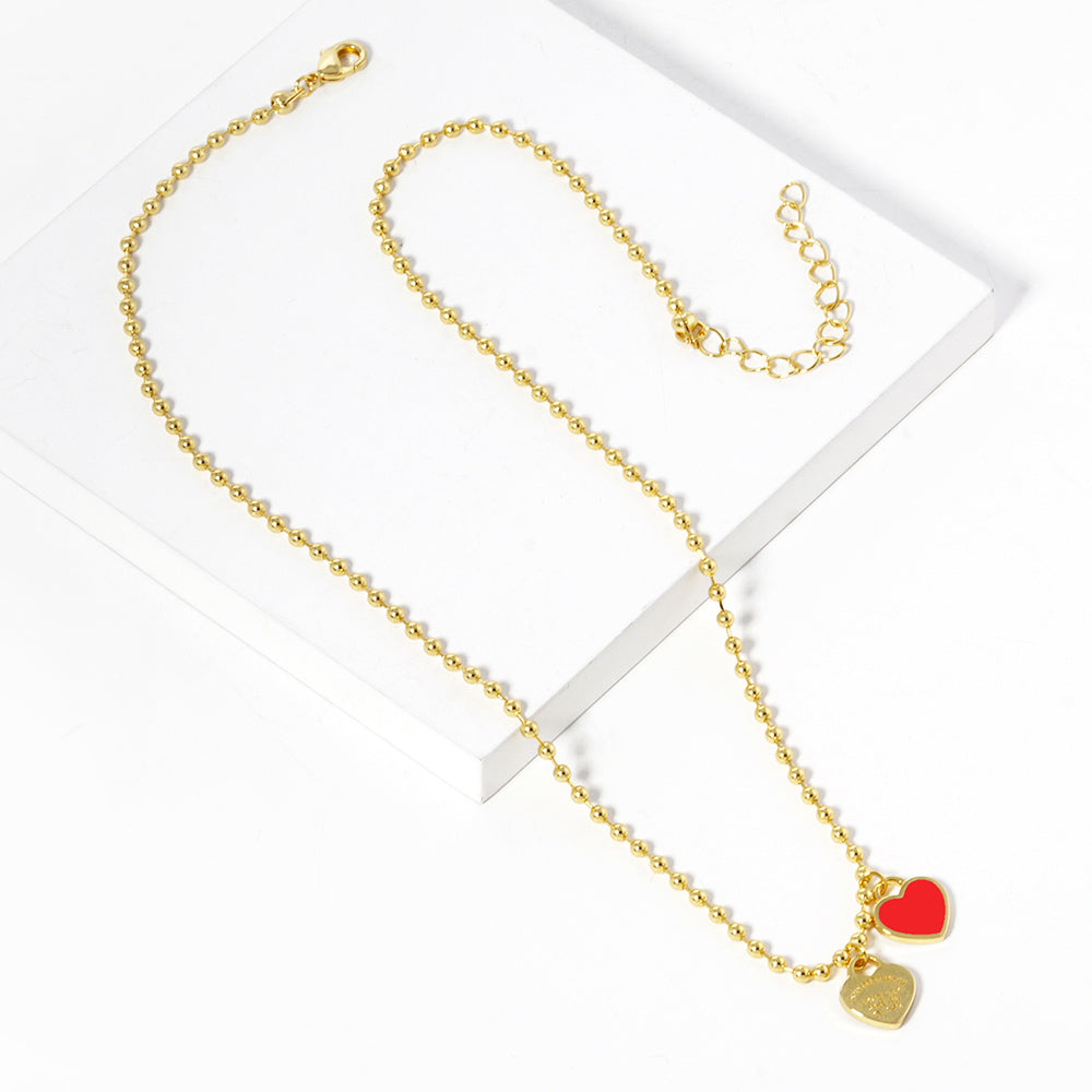 Gold Dipped Double Heart Pendant Bubble Chain Necklace