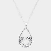 Palm Tree Accented Open Teardrop Pendant Necklace