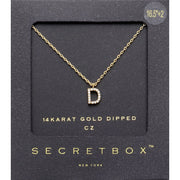-D- Secret Box _ 14K Gold Dipped CZ Initial Monogram Pendant Necklace