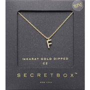 -F- Secret Box _ 14K Gold Dipped CZ Initial Monogram Pendant Necklace