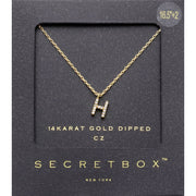 -H- Secret Box _ 14K Gold Dipped CZ Initial Monogram Pendant Necklace