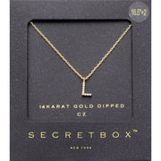 -L- Secret Box _ 14K Gold Dipped CZ Initial Monogram Pendant Necklace