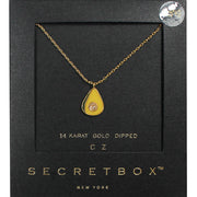 SECRET BOX_14K Gold Dipped CZ Embellished Enamel Avocado Pendant Necklace