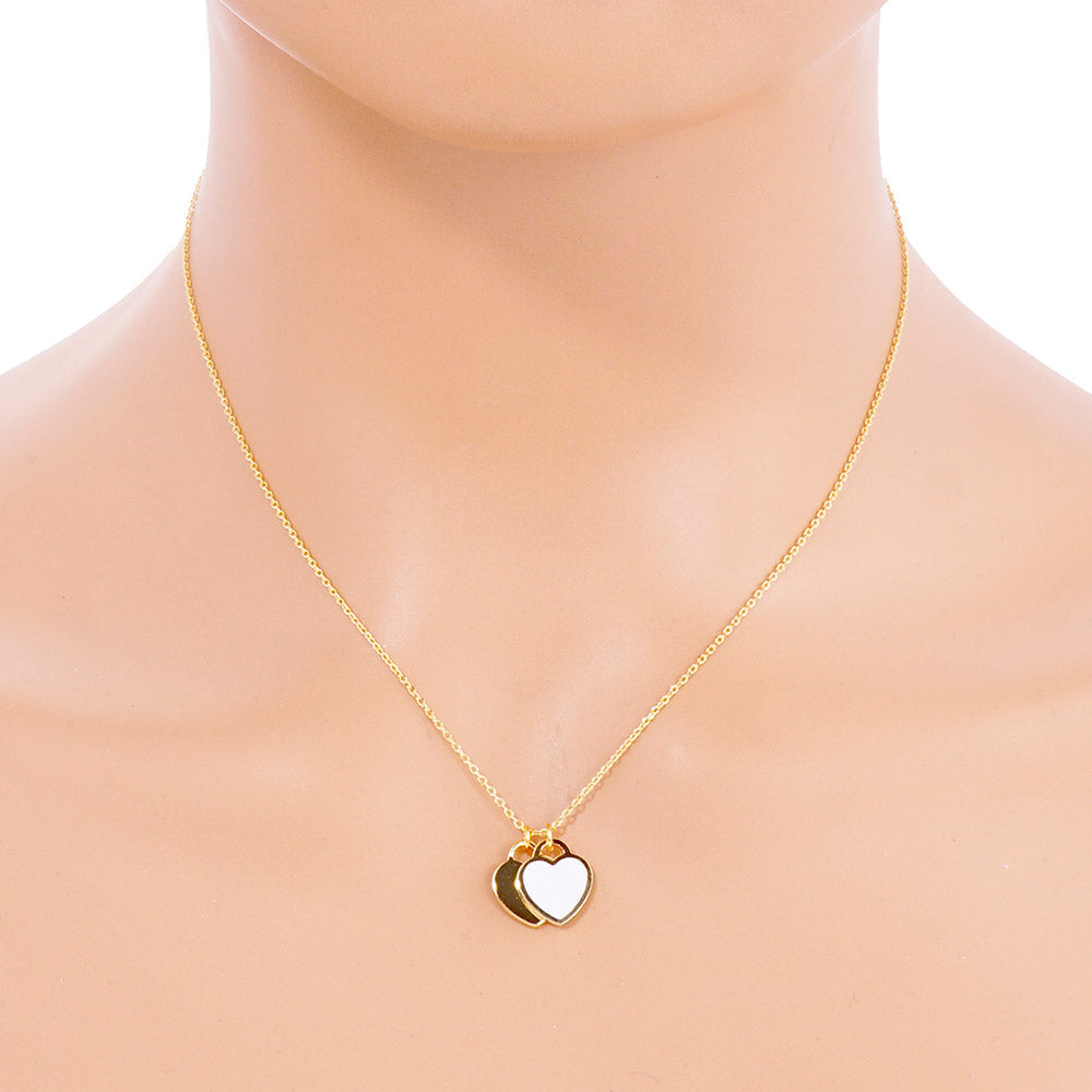Enamel Metal Double Heart Pendant Necklace