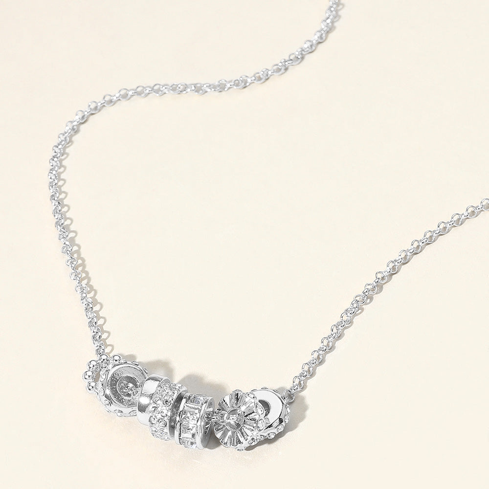 Stone Paved Multi Ring Charm Pendant Necklace