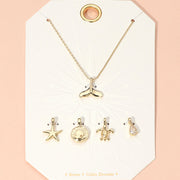 Metal Whale Tale Starfish Turtle Sun CZ Teardrop Stone Charm Pendant Necklace