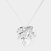 Hammered Metal Tropical Leaf Pendant Necklace