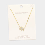 Gold Dipped Cubic Zirconia Elephant Pendant Necklace