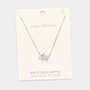 White Gold Dipped Cubic Zirconia Elephant Pendant Necklace