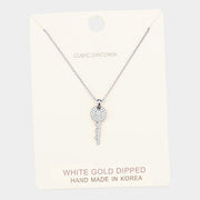 White Gold Dipped Cubic Zirconia Key Pendant Necklace