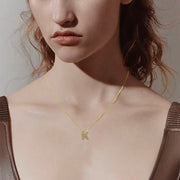 -K- 14K Gold Dipped CZ Stone Paved Initial Monogram Pendant Necklace
