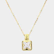 X shape point rhinestone pave pendant necklace