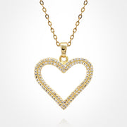 Stainless Steel CZ Stone Paved Open Heart Pendant Necklace