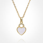 Stainless Steel CZ Stone Accent Mother of Pearl Heart Pendant Necklace