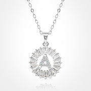-A- Stainless Steel CZ Stone Embellished Round Initial Monogram Pendant Necklace