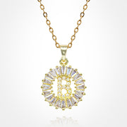 -B- Stainless Steel CZ Stone Embellished Round Initial Monogram Pendant Necklace