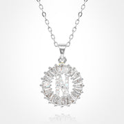 -N- Stainless Steel CZ Stone Embellished Round Initial Monogram Pendant Necklace