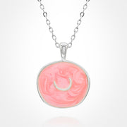Stainless Steel Swirl Enamel Tilted Crescent Embossed Pendant Necklace