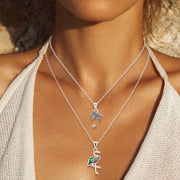 2PCS - Antique Metal Palm Tree Abalone Flamingo Pendant Necklace