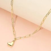 Stainless Steel Heart Pendant Paperclip Chain Necklace