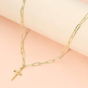 Stainless Steel Cross Pendant Paperclip Chain Necklace