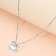 Stainless Steel Mother of Pearl CZ Stone Paved Crab Charm Pendant Necklace