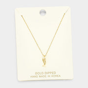 Gold Dipped Metal Fishbone Pendant Necklace