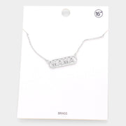 MAMA Brass Metal Rhinestone Embellished Message Pendant Necklace